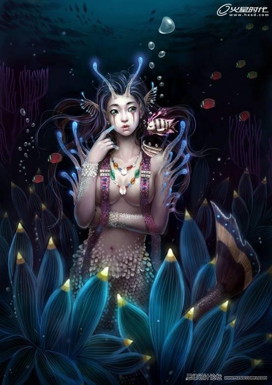Photoshop繪畫教程:海底人魚繪制過程