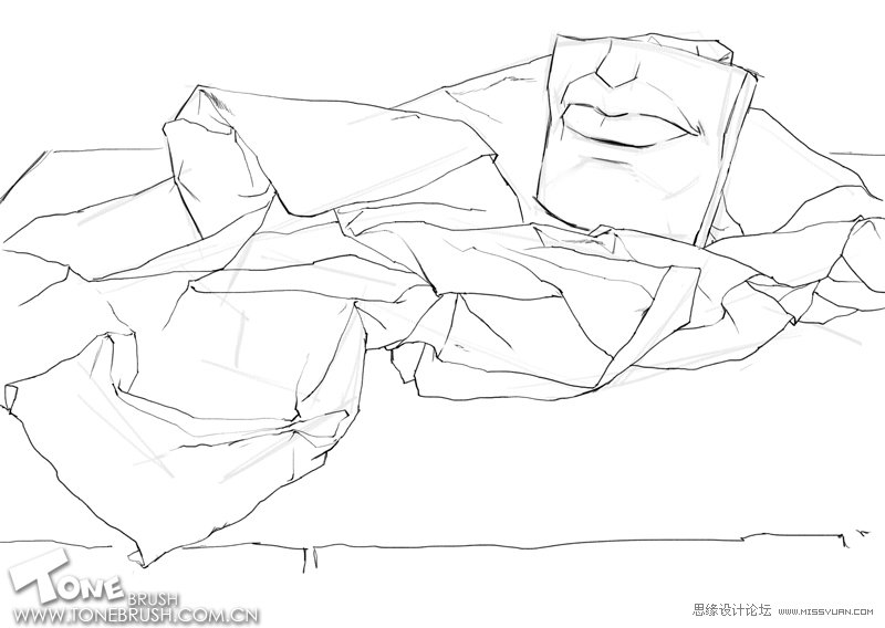 PS繪畫教程:布紋和石膏嘴部的靜物組合素描