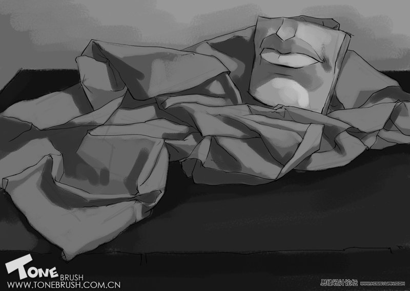 PS繪畫教程:布紋和石膏嘴部的靜物組合素描