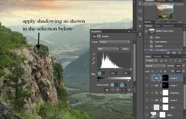 Photoshop合成山谷中爬滿藤蔓的瓶子