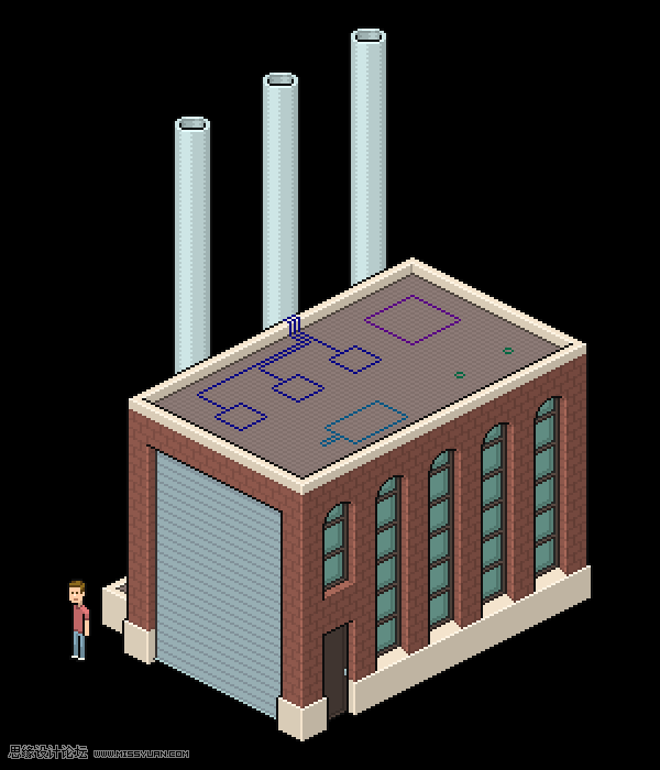 像素工廠:用PS設(shè)計(jì)等距像素的工廠圖標(biāo)