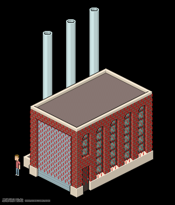 像素工廠:用PS設(shè)計(jì)等距像素的工廠圖標(biāo)