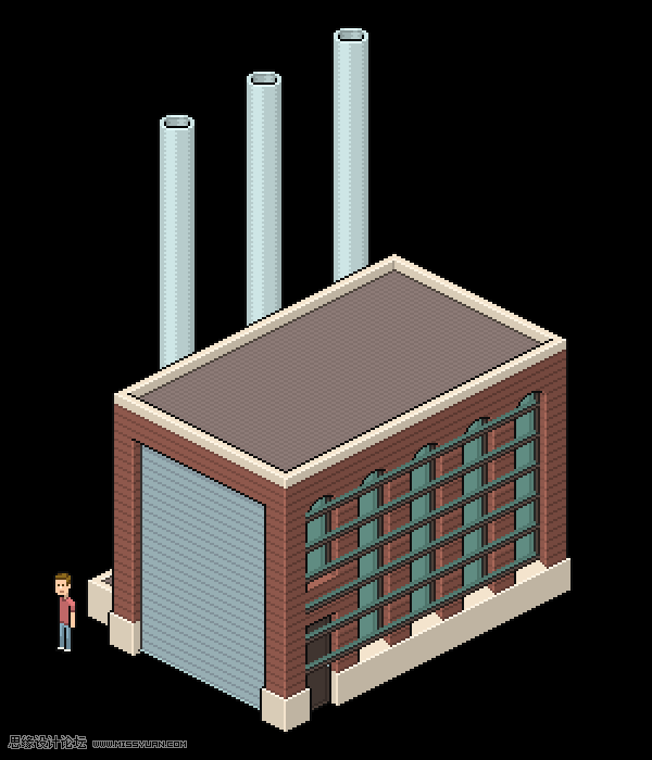像素工廠:用PS設(shè)計(jì)等距像素的工廠圖標(biāo)