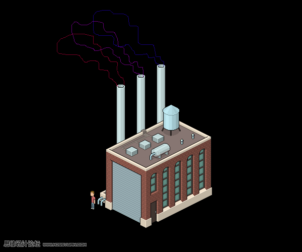像素工廠:用PS設(shè)計(jì)等距像素的工廠圖標(biāo)