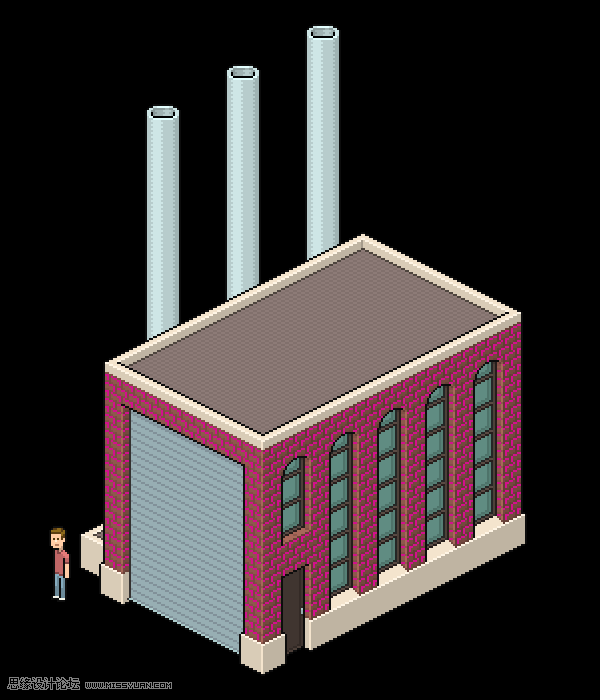 像素工廠:用PS設(shè)計(jì)等距像素的工廠圖標(biāo)