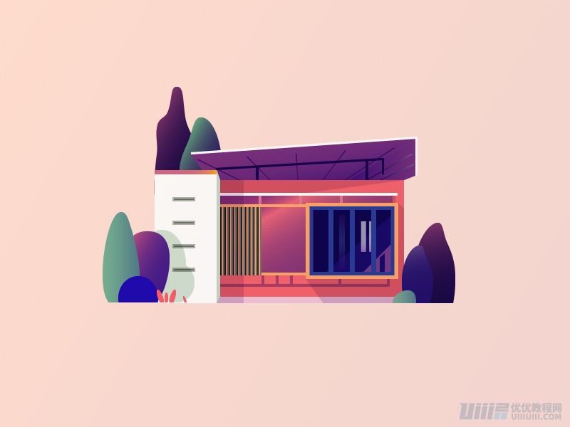 Illustrator繪制漸變風格的建筑場景插畫