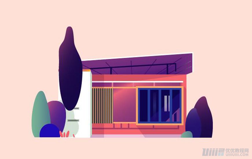 Illustrator繪制漸變風格的建筑場景插畫