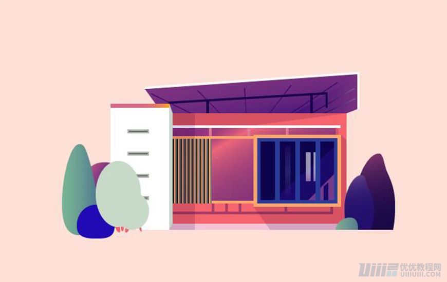 Illustrator繪制漸變風格的建筑場景插畫