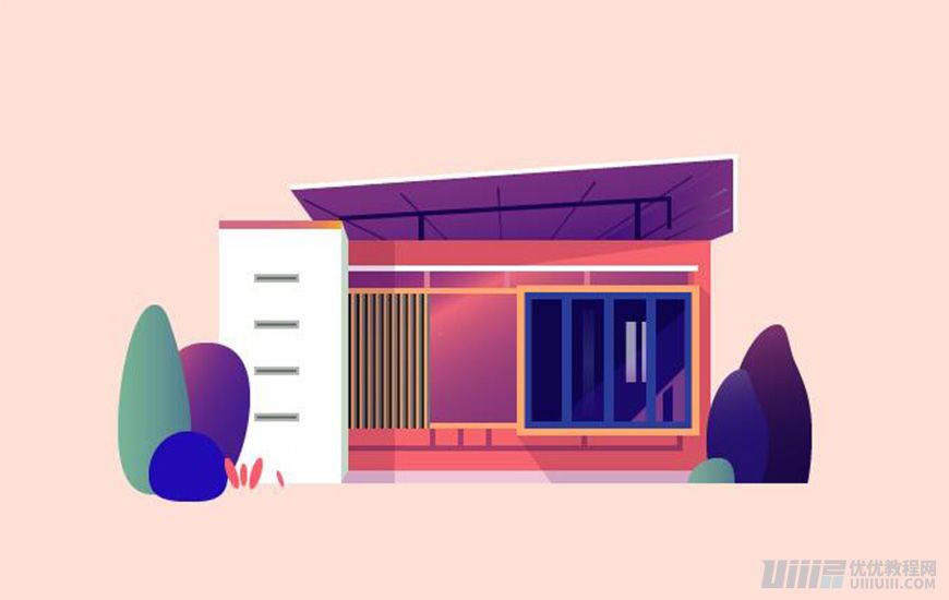 Illustrator繪制漸變風格的建筑場景插畫