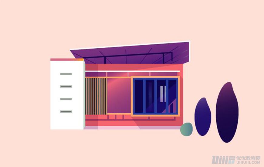Illustrator繪制漸變風格的建筑場景插畫
