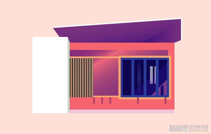 Illustrator繪制漸變風格的建筑場景插畫