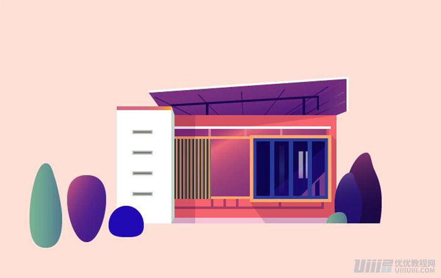 Illustrator繪制漸變風格的建筑場景插畫